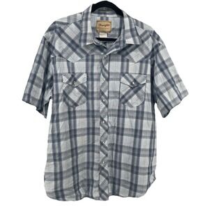 Wrangler Western Plaid Snap Button Shirt Men's 2XL Blue Short Sleeve Regular Fit
